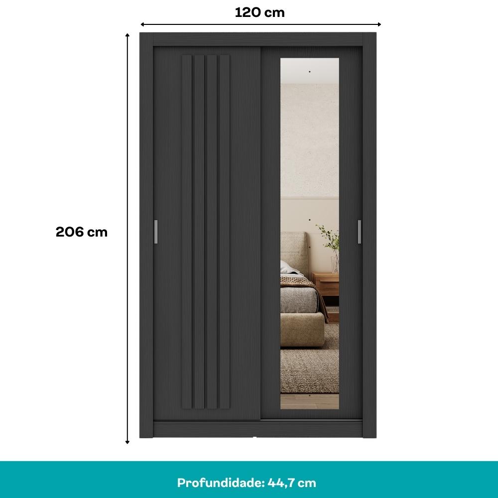 Guarda Roupa Solteiro 2 Portas Darvi Lux Carraro Ripado Preto Touch