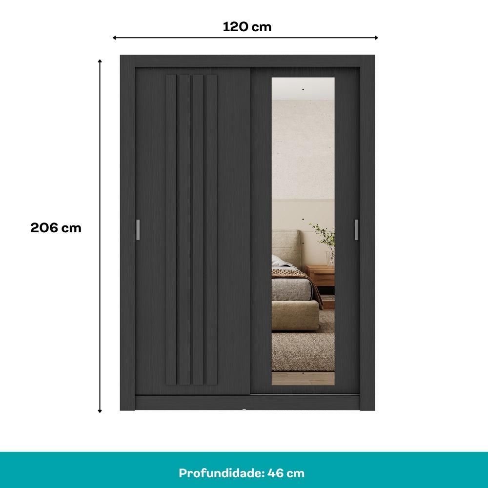 Guarda Roupa Solteiro 2 Portas Darvi Lux Carraro Ripado Preto Touch