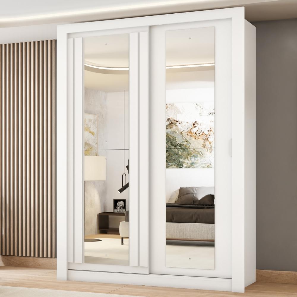 Guarda Roupa Solteiro 2 Portas Darvi Prime Carraro Ripado Branco
