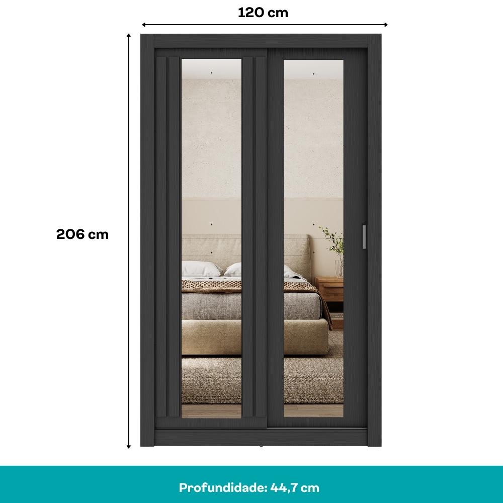 Guarda Roupa Solteiro 2 Portas Darvi Prime Carraro Ripado Preto Touch