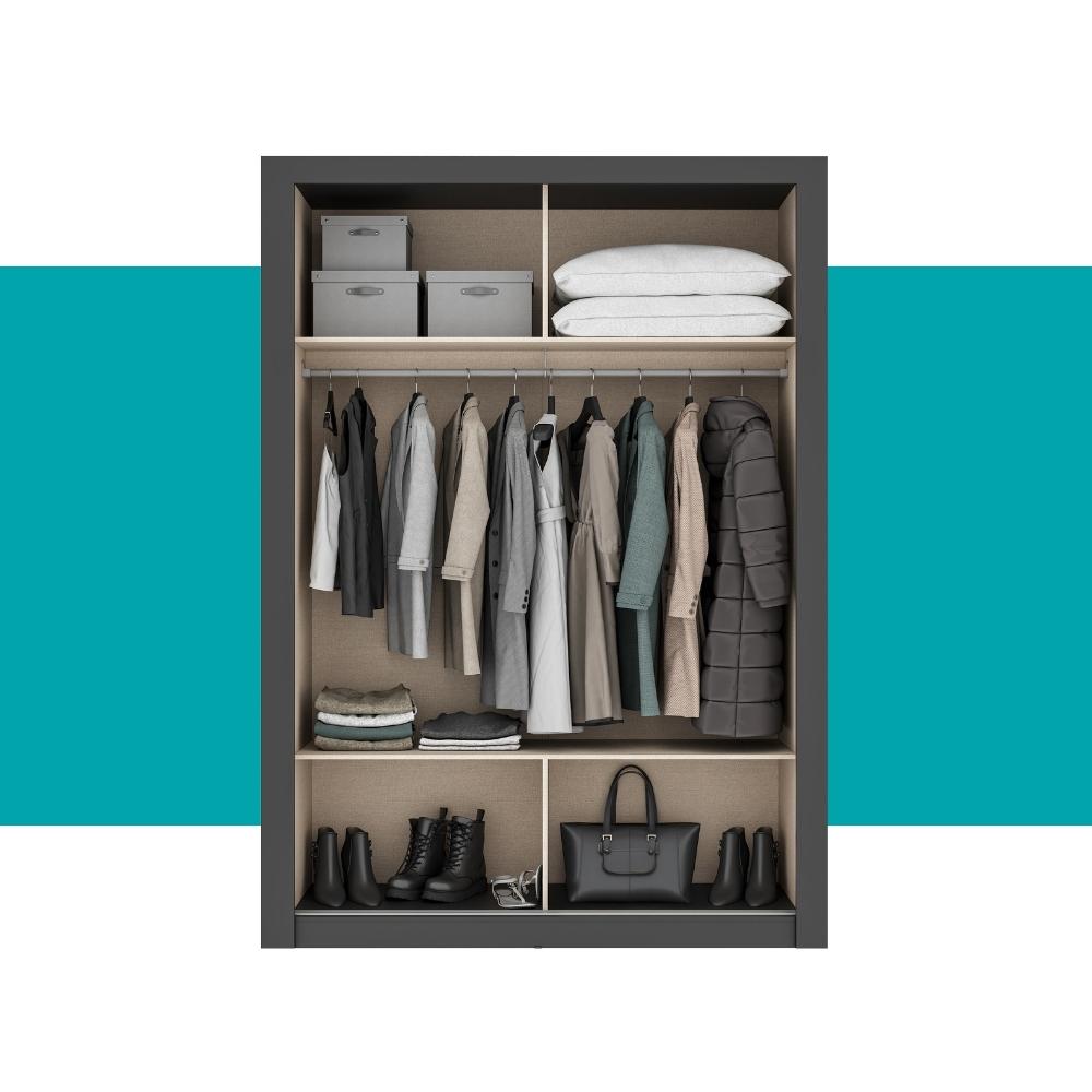 Guarda Roupa Solteiro 2 Portas Darvi Prime Carraro Ripado Preto Touch