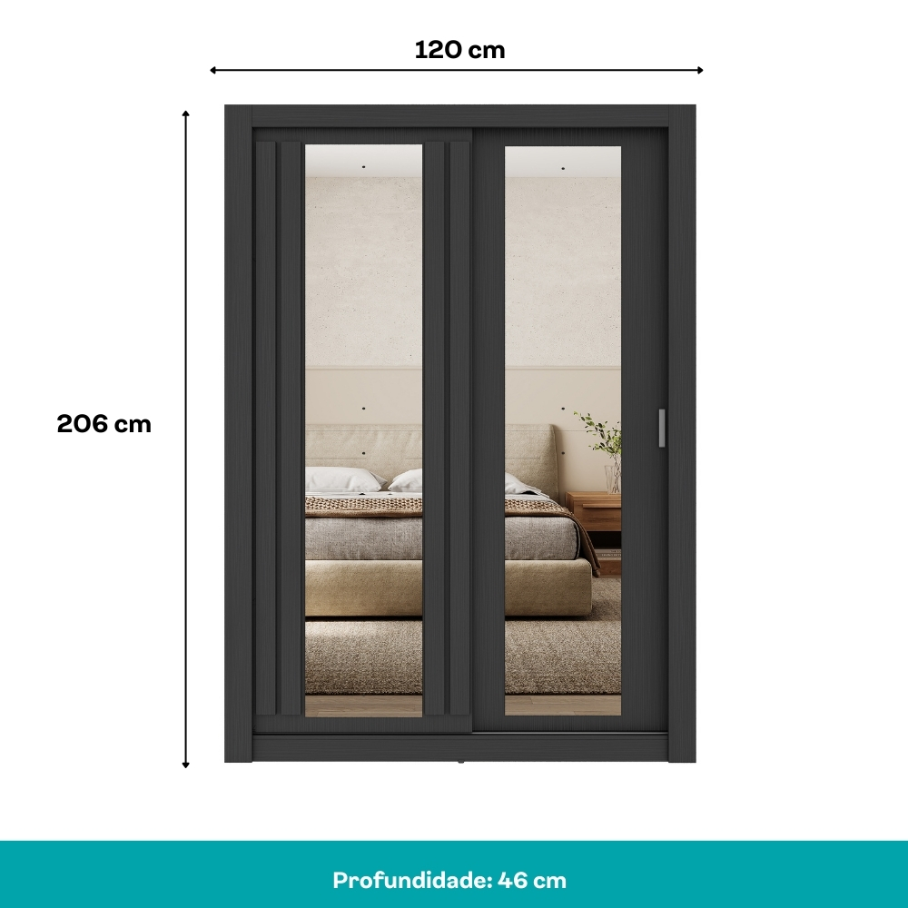 Guarda Roupa Solteiro 2 Portas Darvi Prime Carraro Ripado Preto Touch