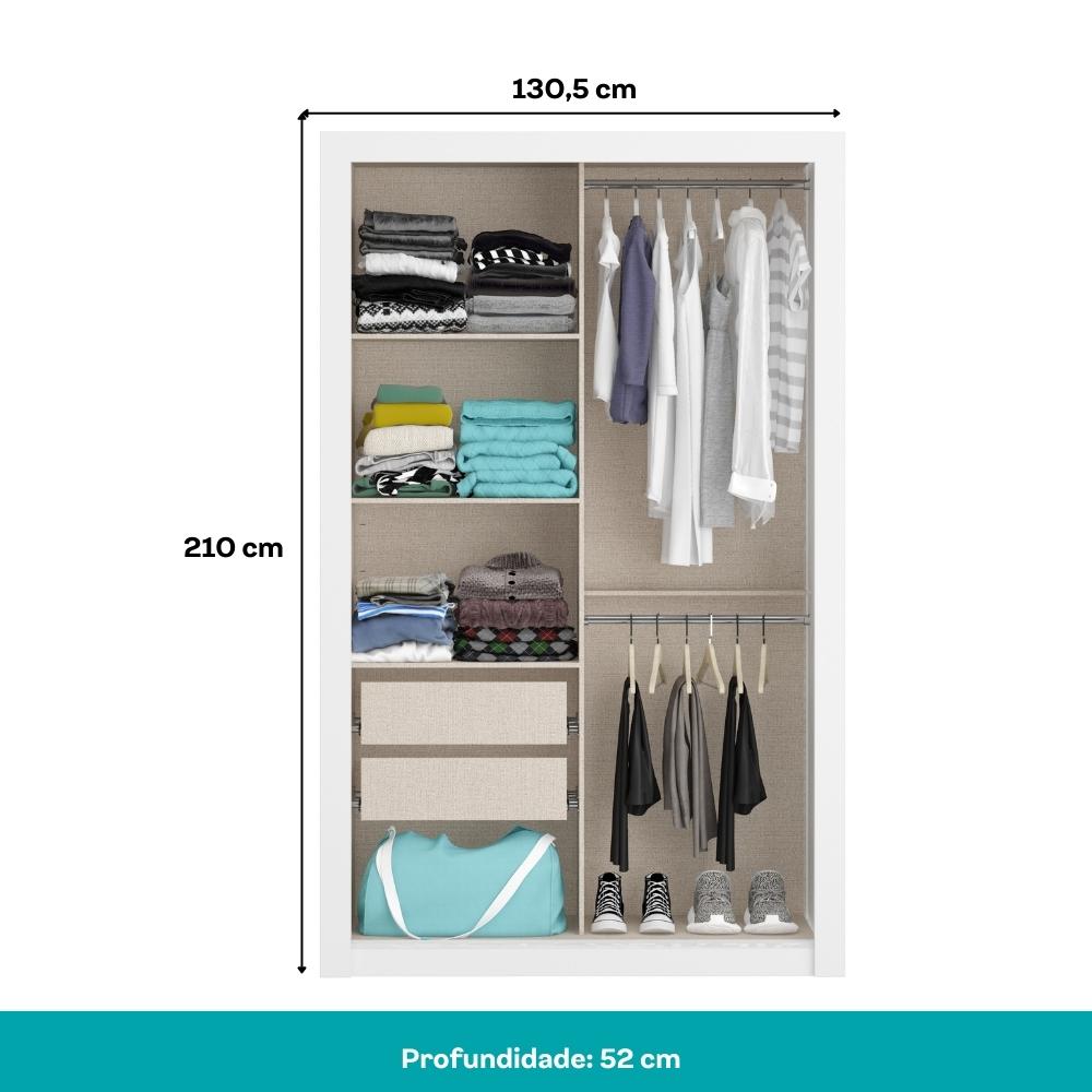 Guarda Roupa Solteiro 2 Portas de Correr Vivacce Carraro Branco c/ Freijó