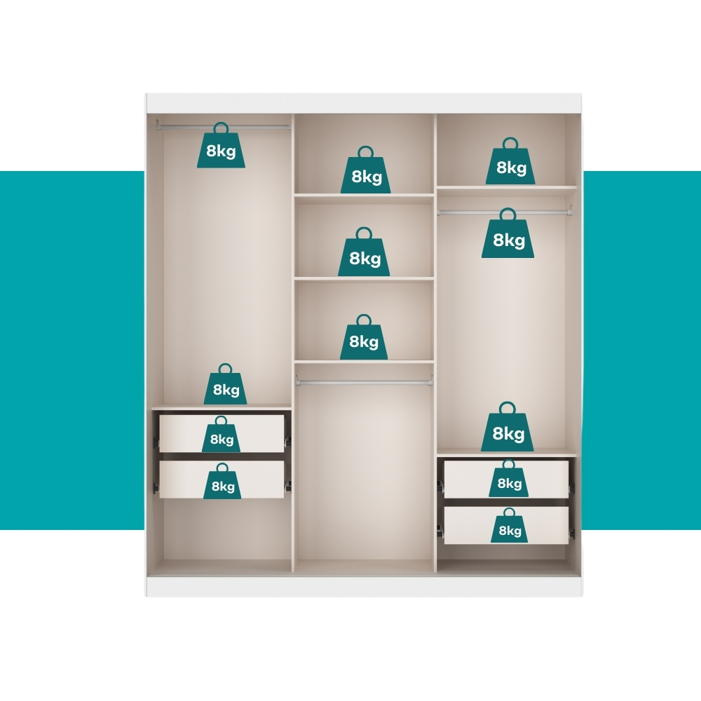 Guarda Roupa Solteiro 3 Portas 4 Gav 1 Espelho Branco Fenix