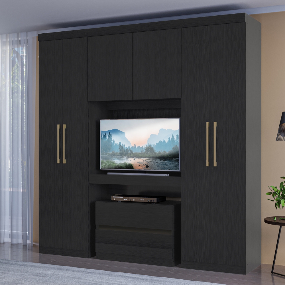 Guarda Roupa Solteiro 6 Portas 2 Gavetas Porto Carraro Preto