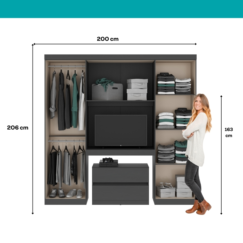 Guarda Roupa Solteiro 6 Portas 2 Gavetas Porto Carraro Preto