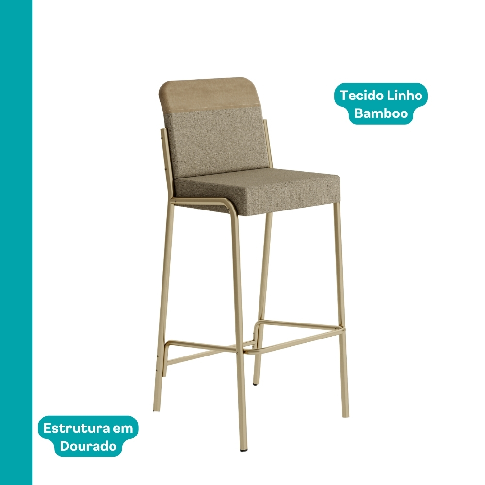 Kit 2 Banquetas Altas Duo Carraro Bamboo e Dourado