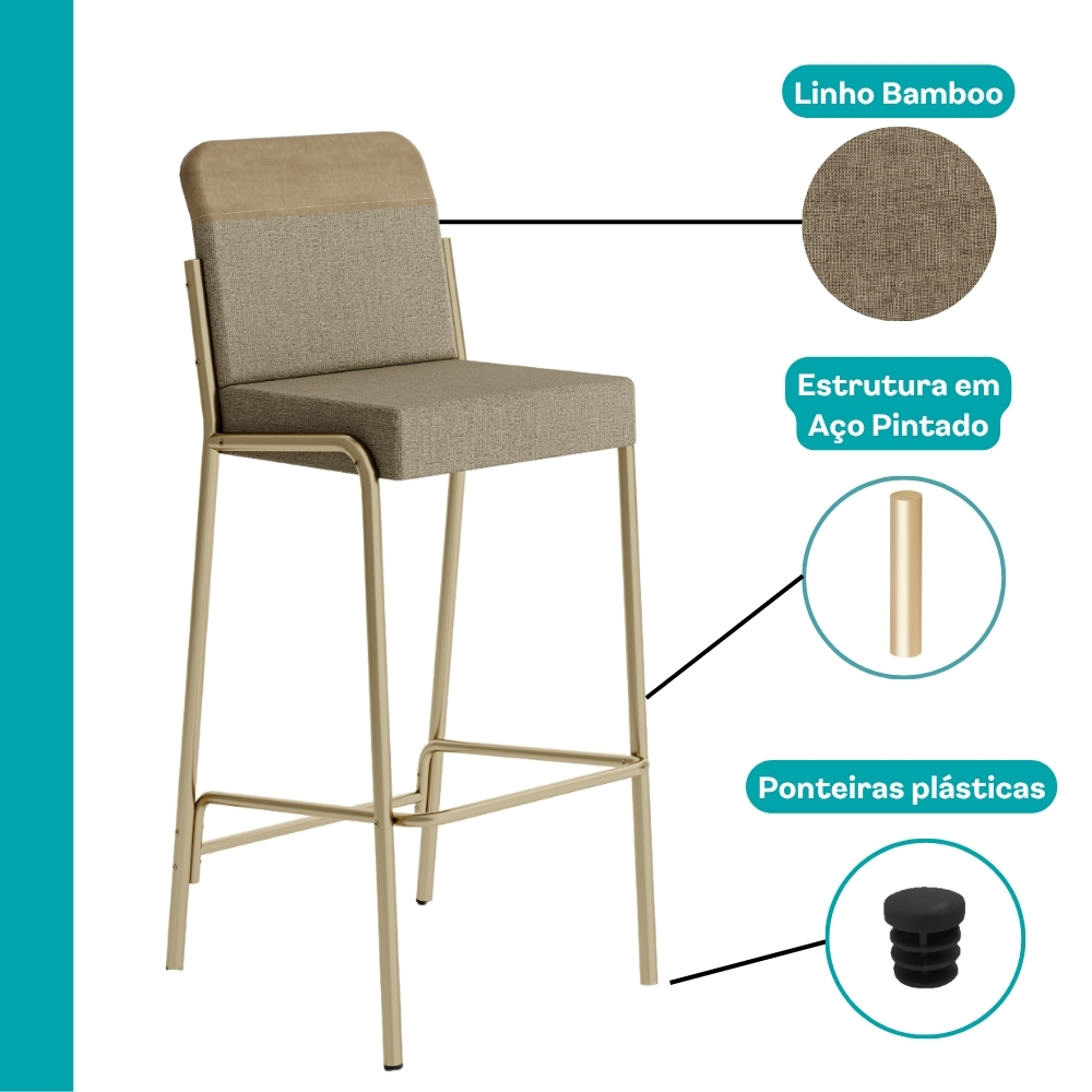 Kit 2 Banquetas Altas Duo Carraro Bamboo e Dourado