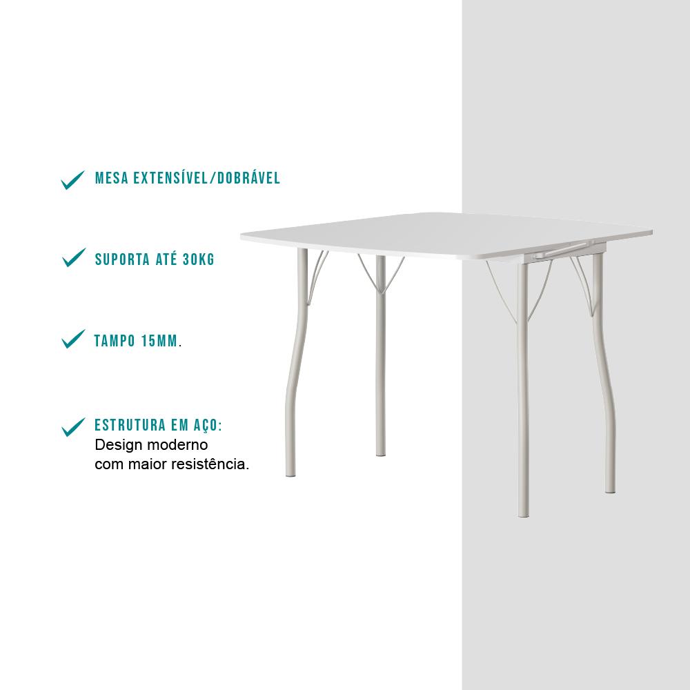 Mesa Dobrável Tampo Branco Tubos Prata 216 Carraro