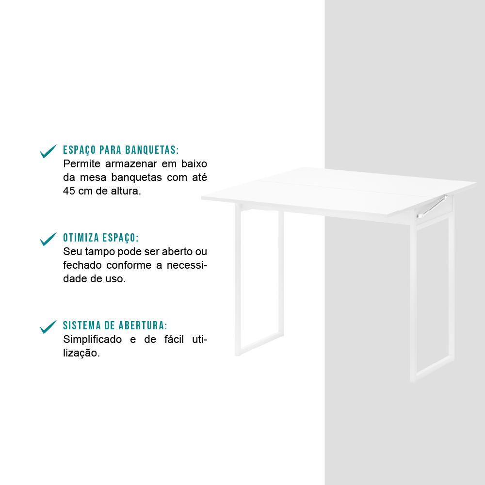 Mesa Dobrável para até 4 Lugares Branca Carraro