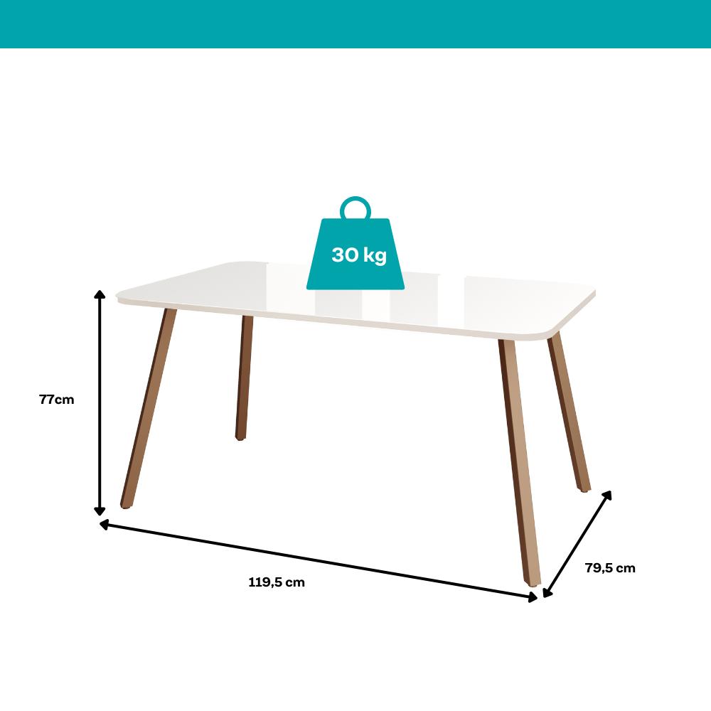 Mesa de Jantar 4 Lugares Retangular 1,19m 1602 Carraro Off White com Gelo