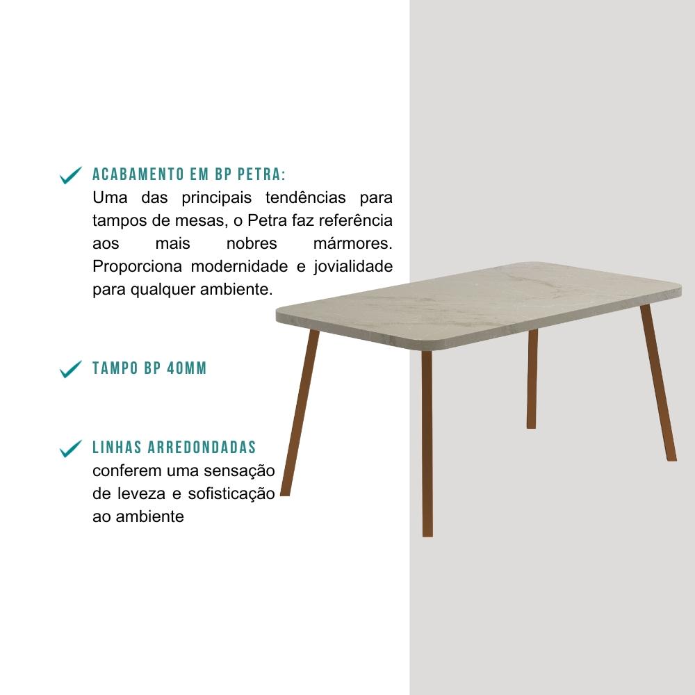 Mesa de Jantar 6 Lug Retangular 1,6m Stellar Carraro Pet Ros