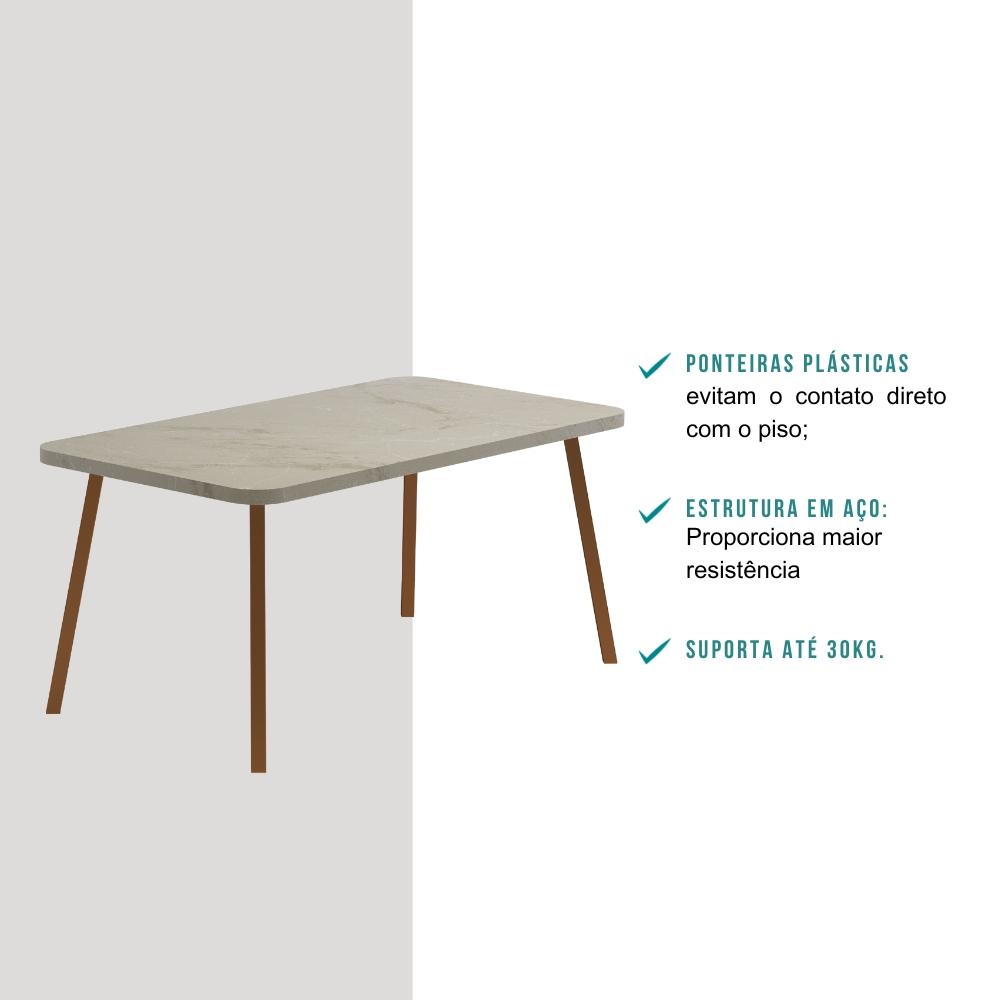 Mesa de Jantar 6 Lug Retangular 1,6m Stellar Carraro Pet Ros