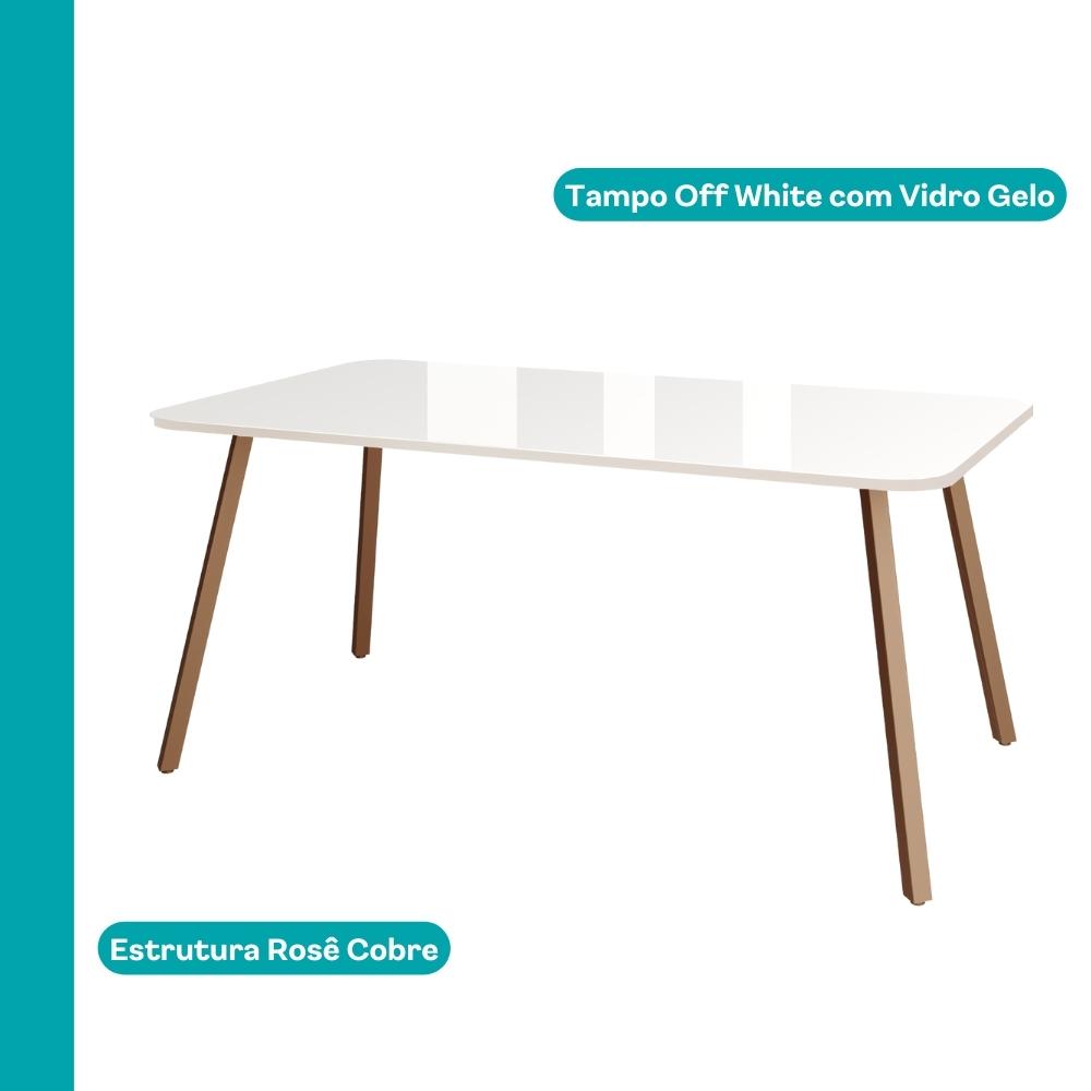 Mesa de Jantar 6 Lugares Retangular 1,59m 1601 Carraro Off White com Gelo