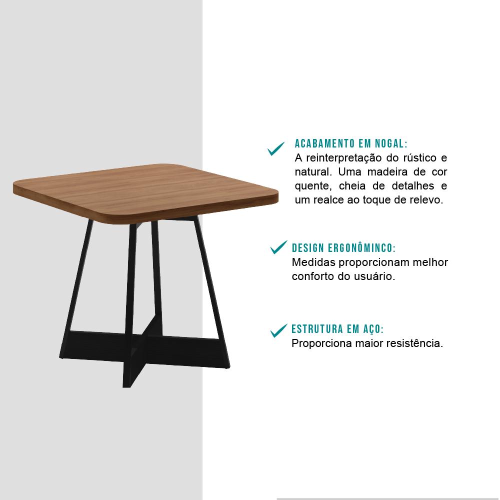 Mesa de Jantar Quadrada 90 cm Átria 1593 Carraro Nogal/Preto