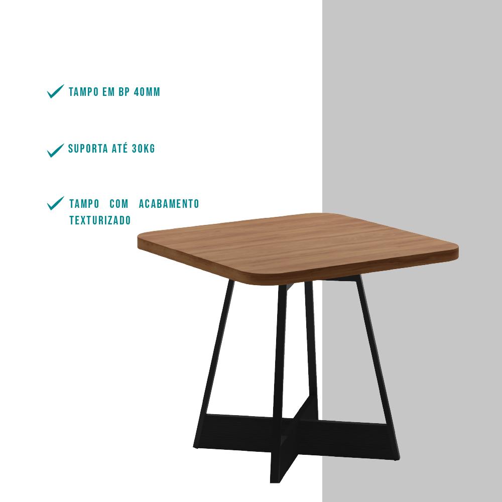 Mesa de Jantar Quadrada 90 cm Átria 1593 Carraro Nogal/Preto