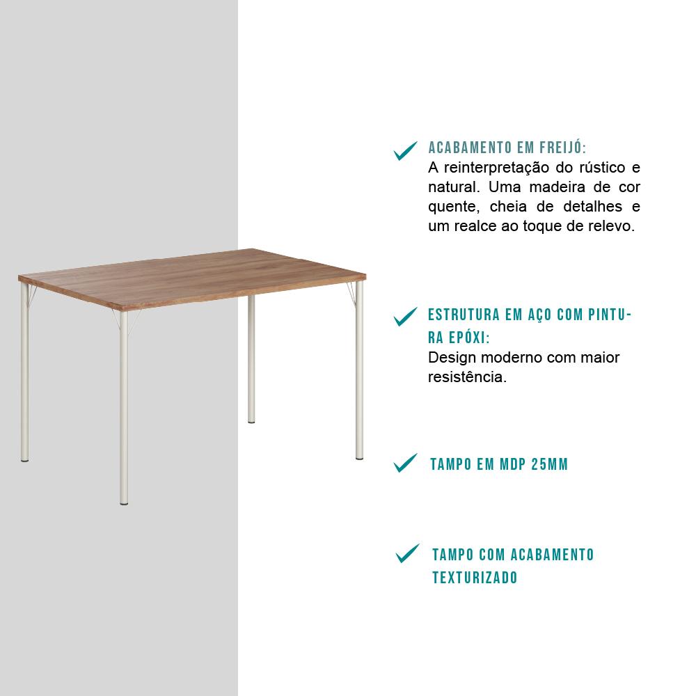 Mesa de Jantar Retangular 1,2m 1586 Carraro Freijó/Prata