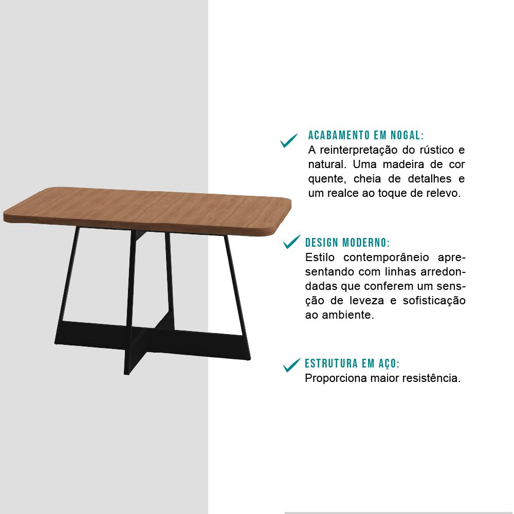 Mesa de Jantar Retangular 1,6 m Átria 1592 Carraro Nogal/Preto