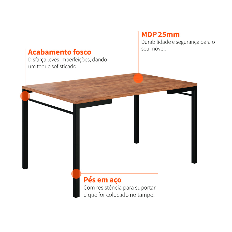 Mesa de Jantar Retangular Chaplin Marrom e Preta 136 cm