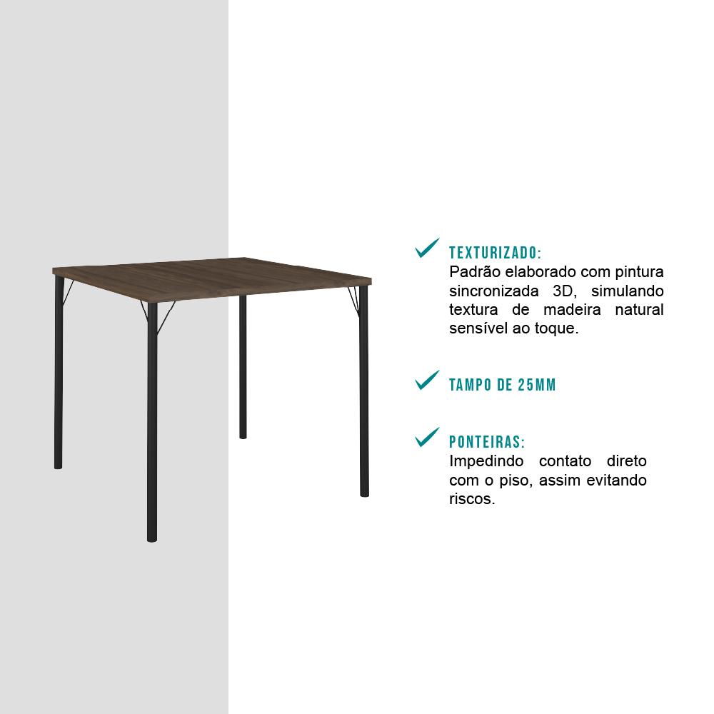 Mesa de Jantar Tampo Madeirado e Tubos Preto Carraro
