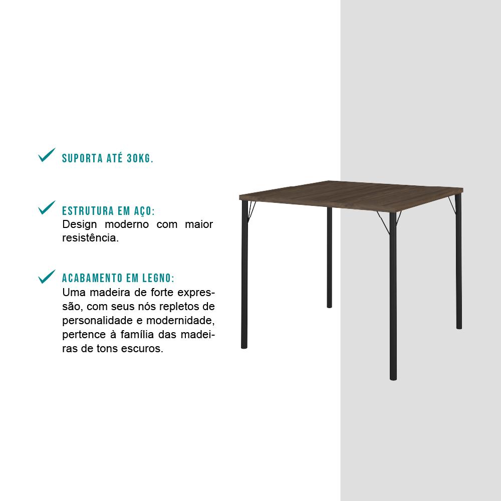 Mesa de Jantar Tampo Madeirado e Tubos Preto Carraro