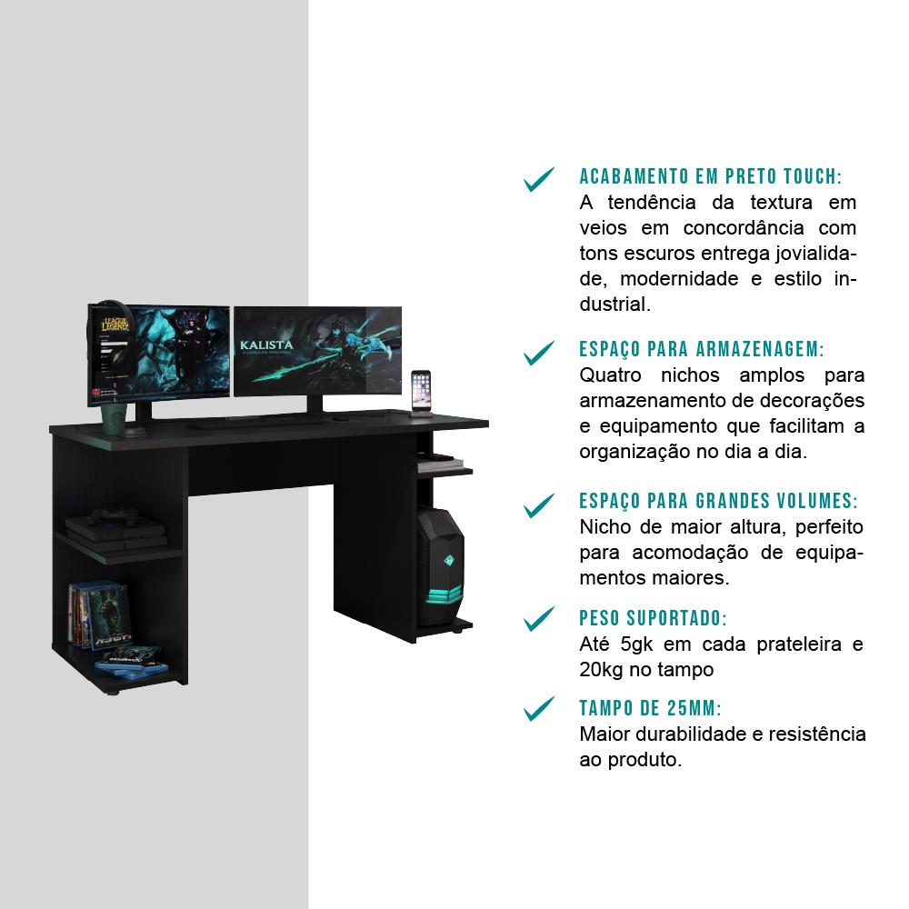 Mesa para Computador Gamer e Painel para TV até 55 Polegadas Preto Carraro