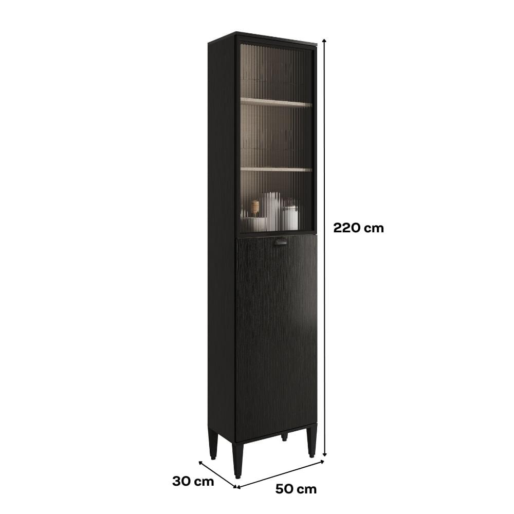 Paneleiro 1 Porta + 1 Porta de Vidro 5 Prateleiras Lótus Carraro Preto