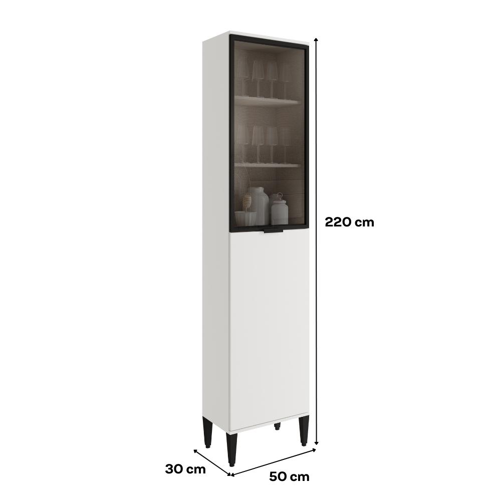 Paneleiro Miami 1 Porta + 1 Porta de Vidro 5 Prateleiras Carraro Branco