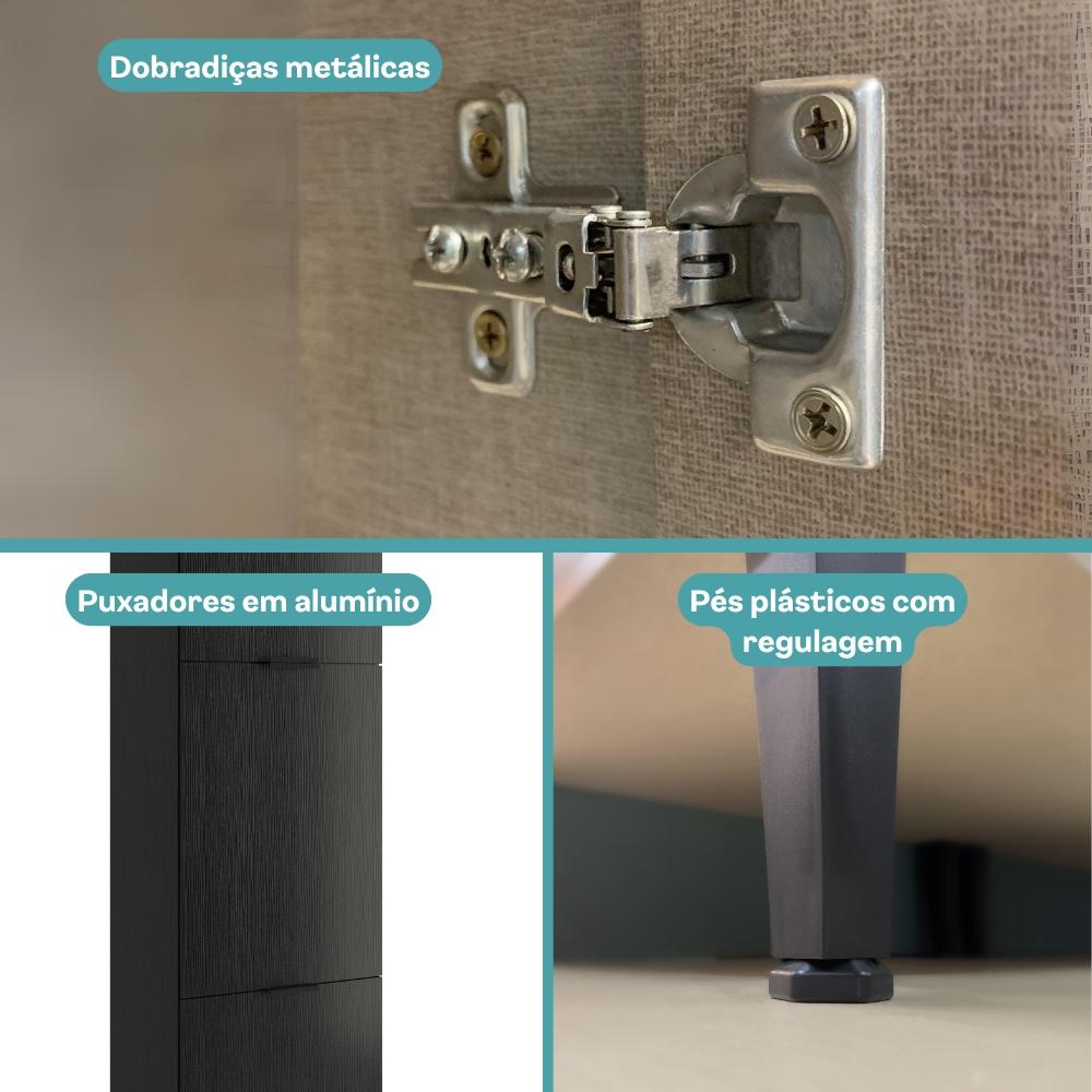 Paneleiro Miami 3 Portas 5 Prateleiras Carraro Preto Touch
