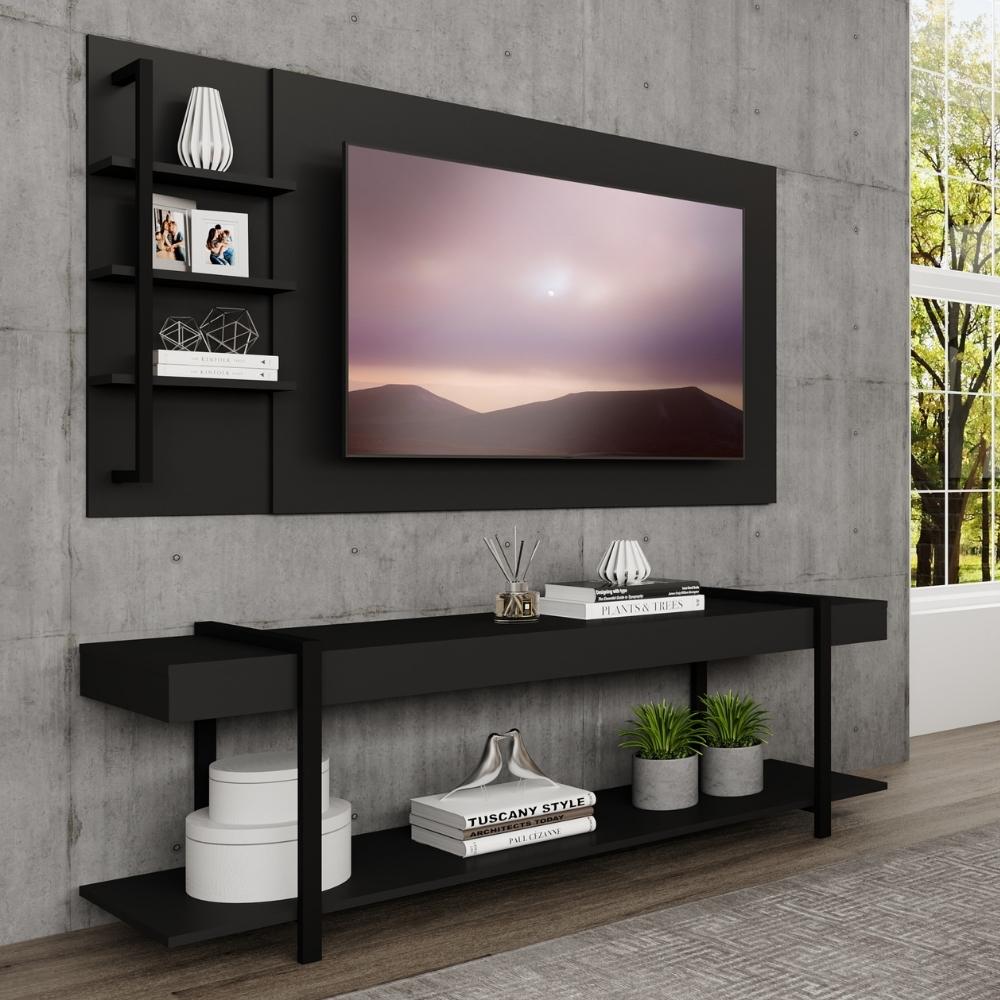 Rack c/ Painel para Tv até 50' Ohio Carraro - Preto/Preto