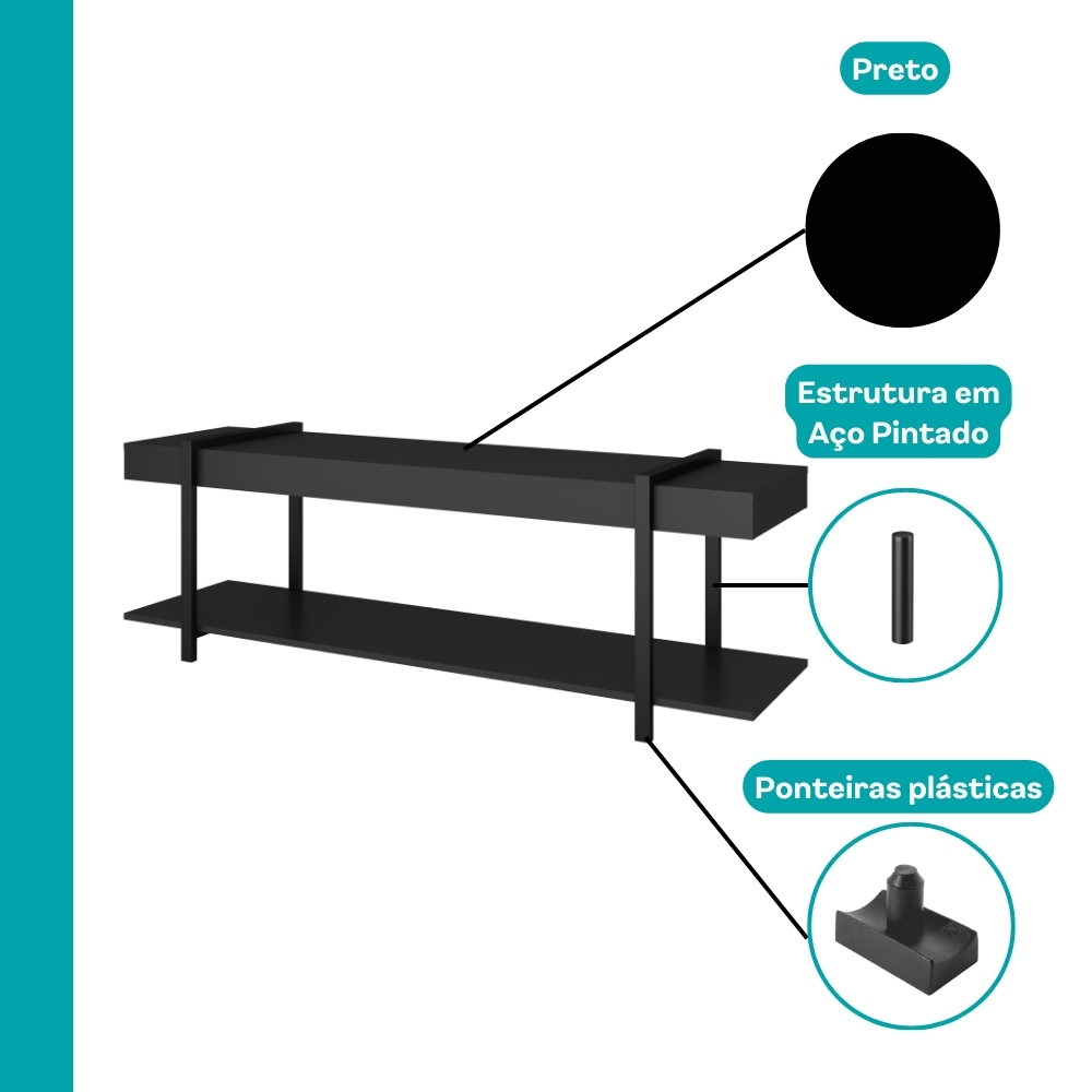Rack c/ Painel para Tv até 50' Ohio Carraro Preto