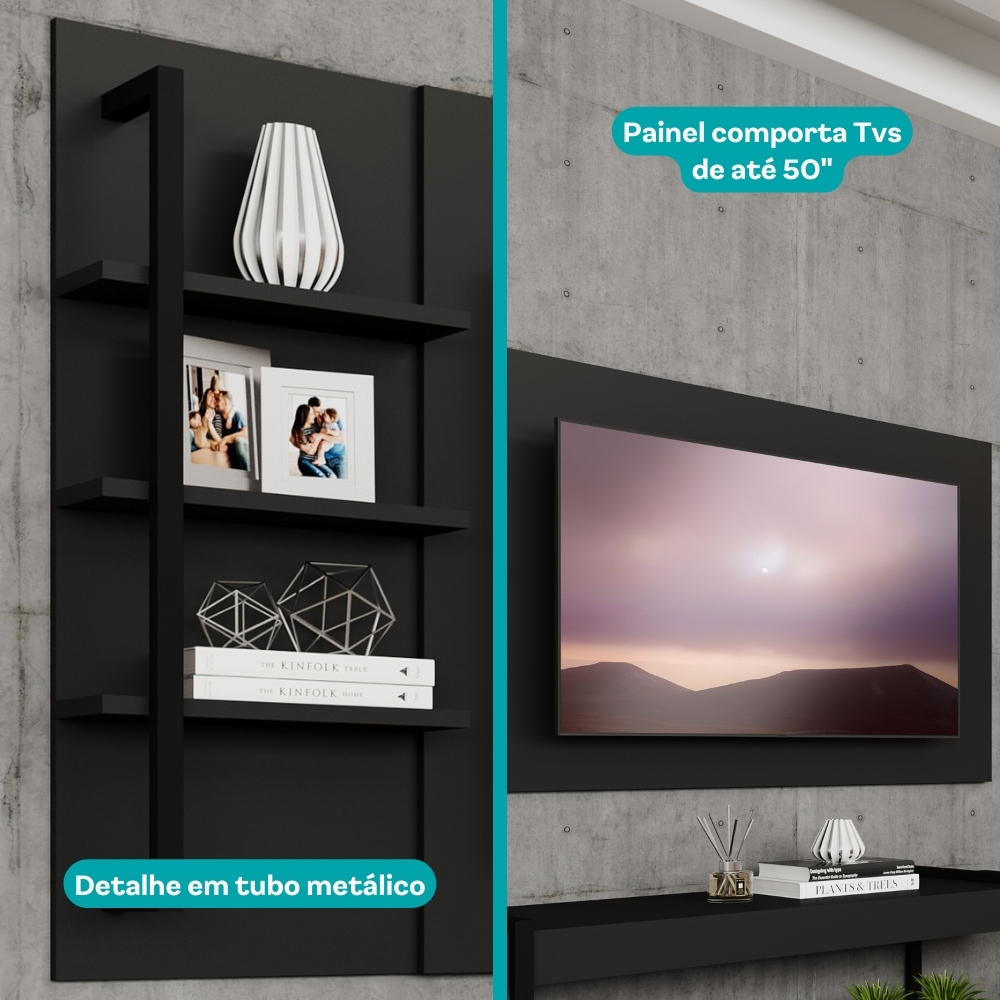 Rack c/ Painel para Tv até 50' Ohio Carraro Preto