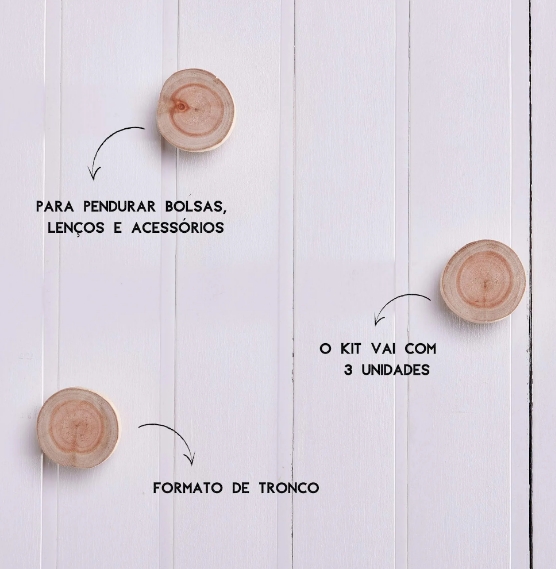 Cabideiro de madeira eucalipto - kit com 3 unidades