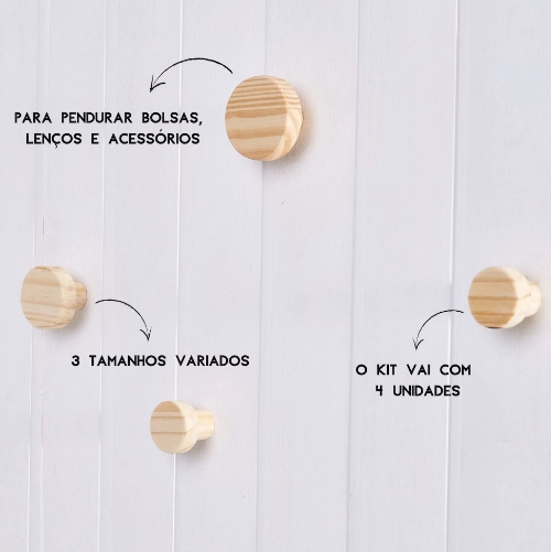 Cabideiro redondo de madeira - kit com 4 unidades