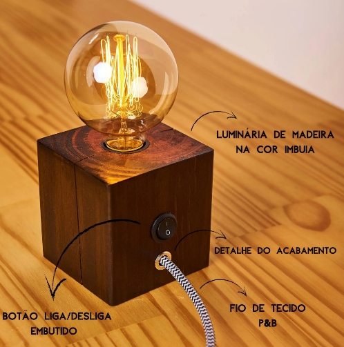 Luminária cubo de madeira imbuia