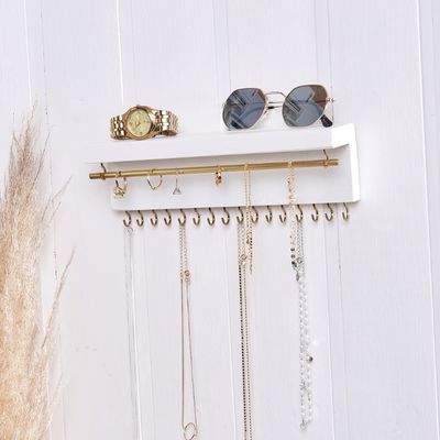 Porta joias de parede em madeira branco