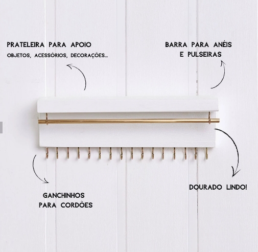 Porta joias de parede em madeira branco