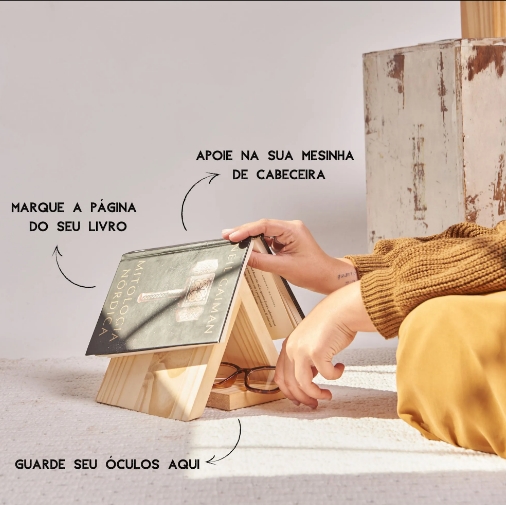 Suporte para livro e óculos de madeira