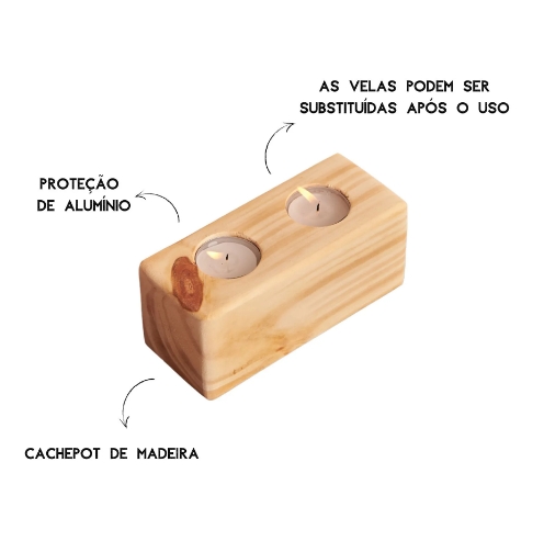 Vela decorativa com base de madeira
