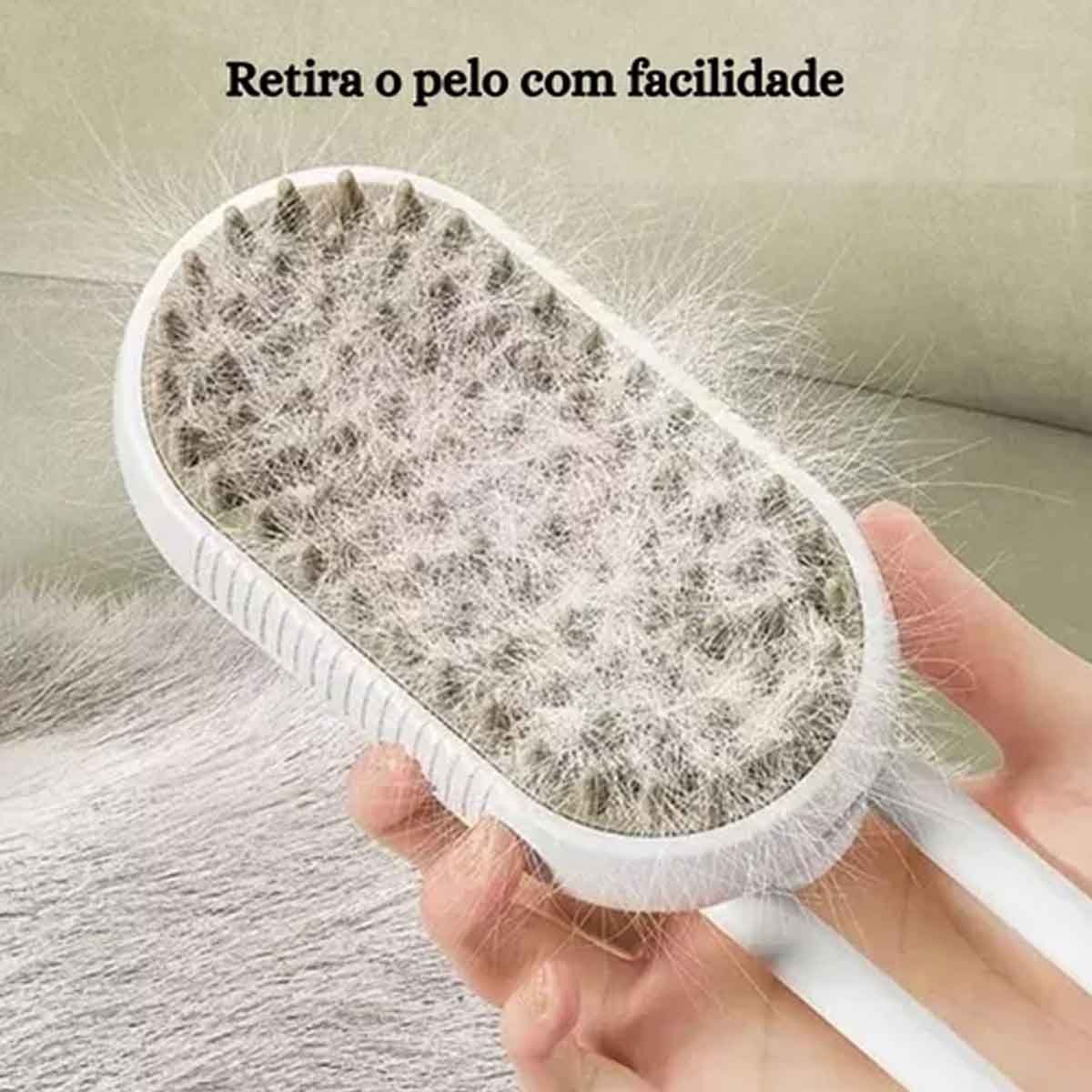 Escova de Luxo 3 em 1 com Vapor Autolimpante para Animais de Estimação - Premium Gatos e Cães