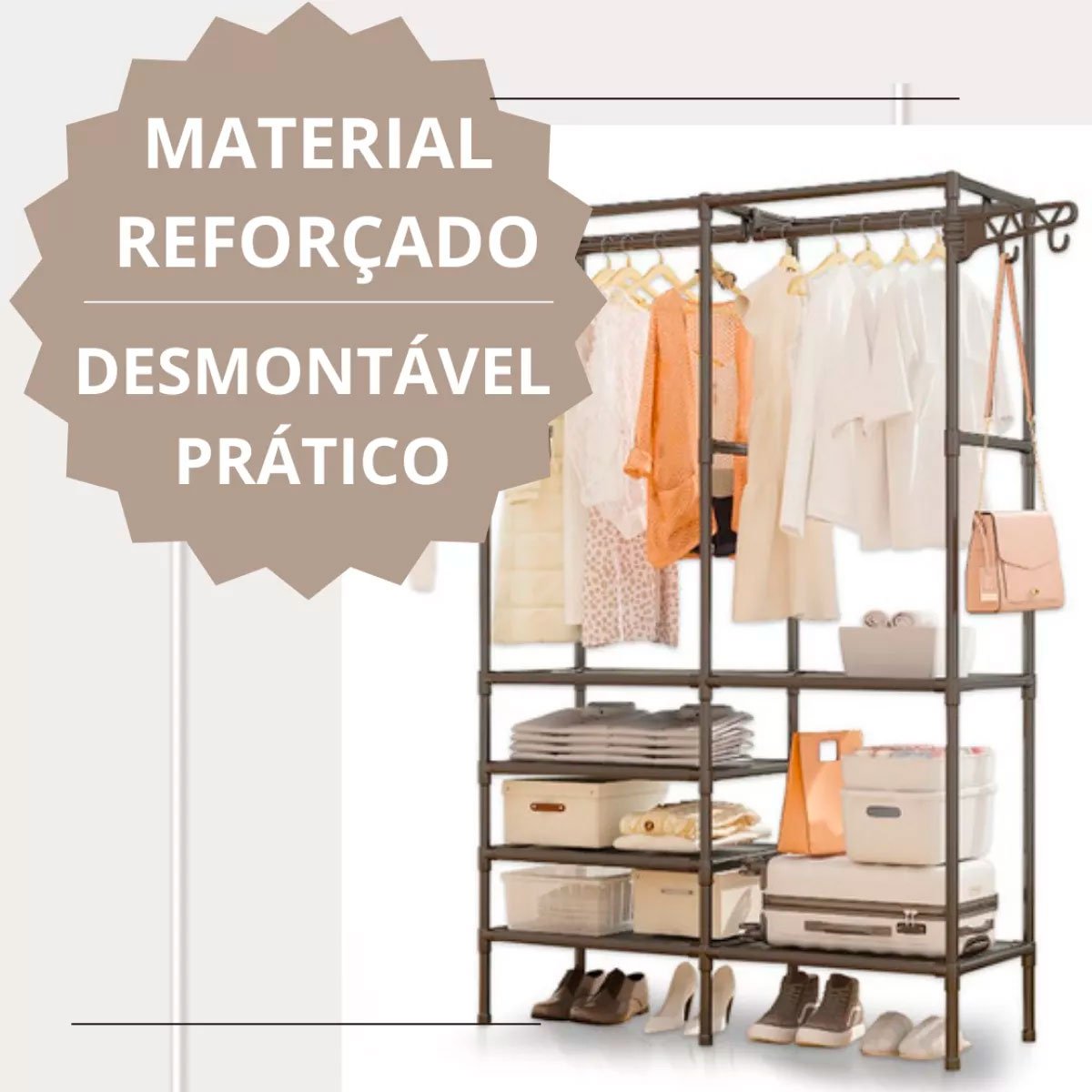 Guarda-Roupa Portátil Arara Multifuncional Desmontável