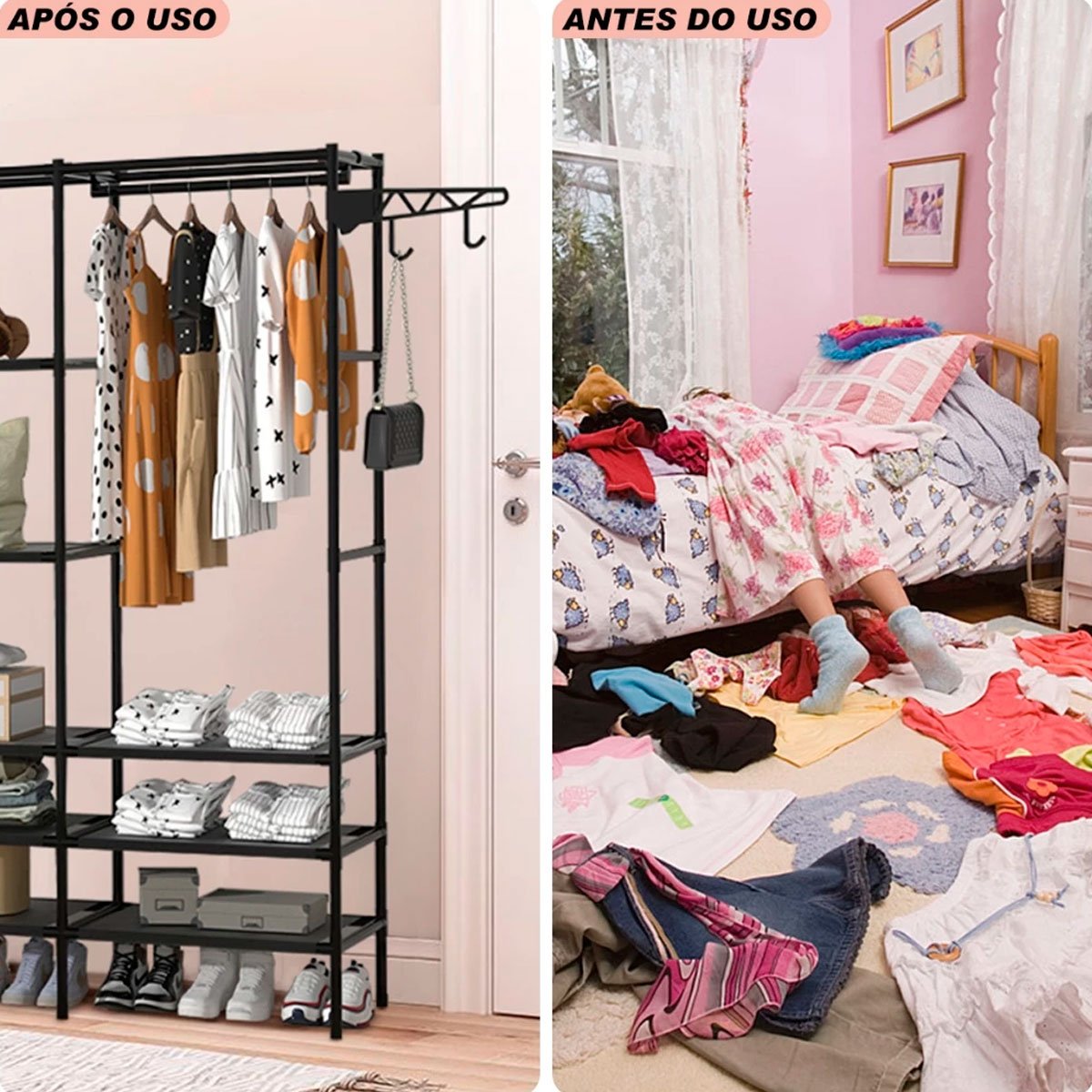 Guarda-Roupa Portátil Arara Multifuncional Desmontável