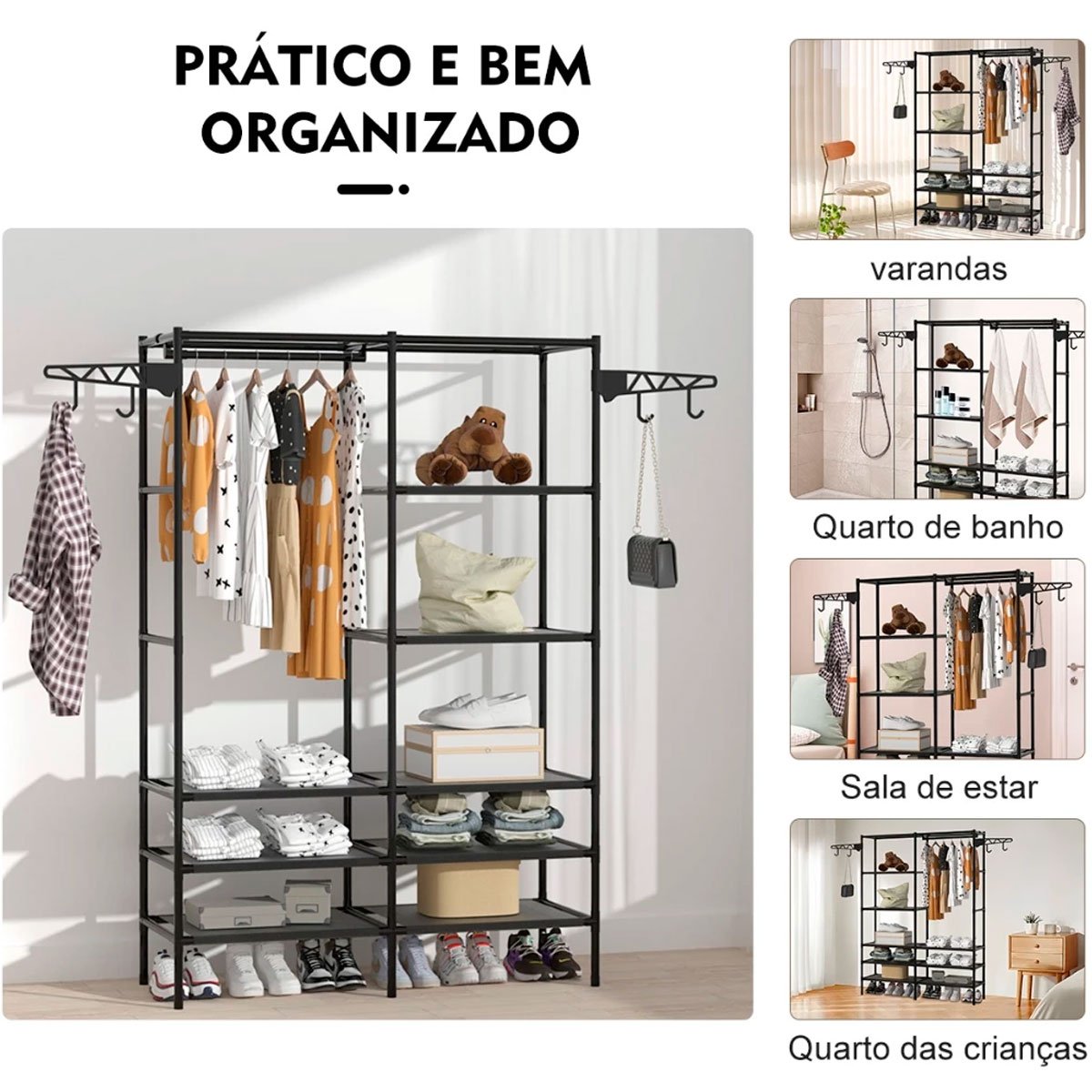 Guarda-Roupa Portátil Arara Multifuncional Desmontável