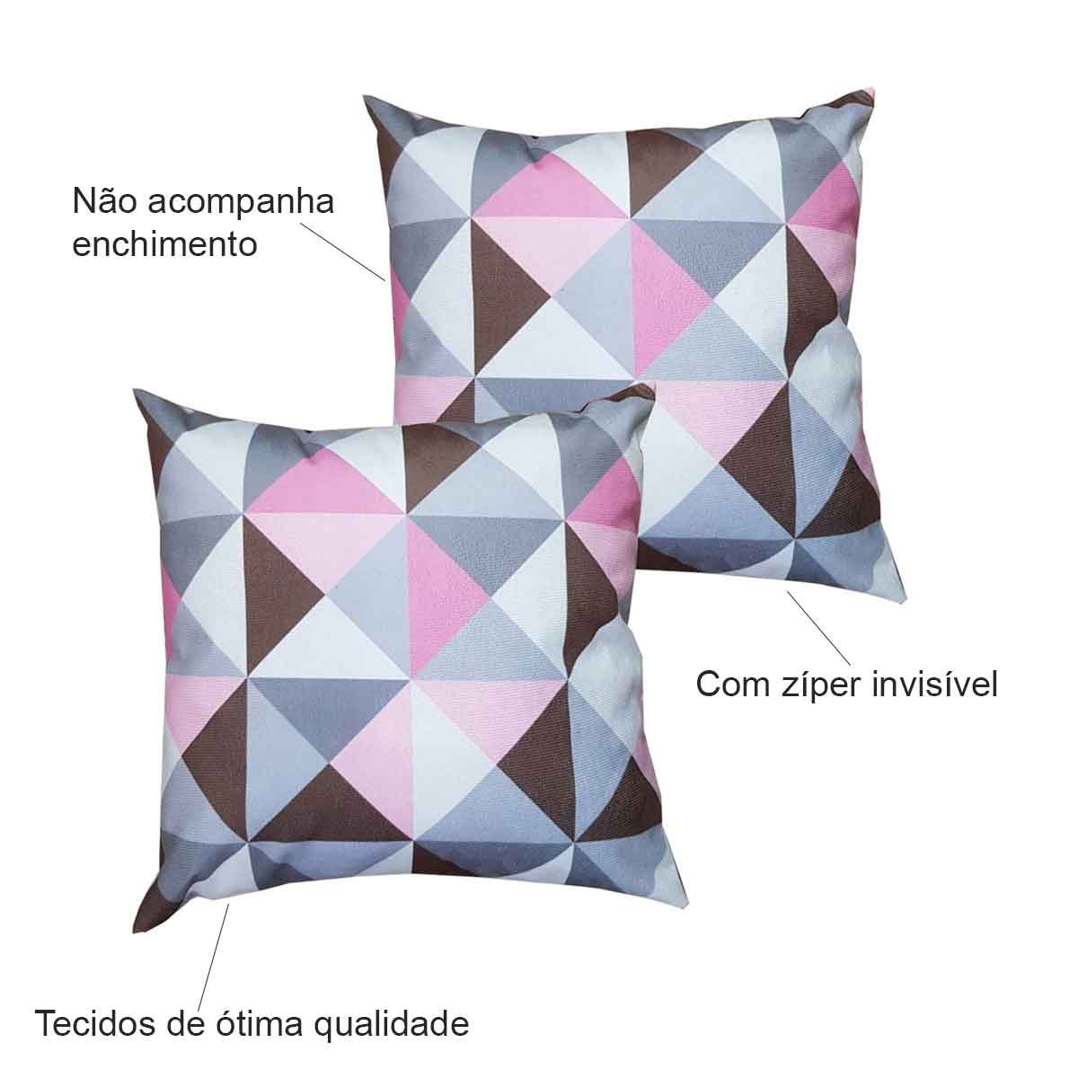 Kit 2 Capas Para Almofada 45 cm x 45 cm Estampa Triângulo Rosa