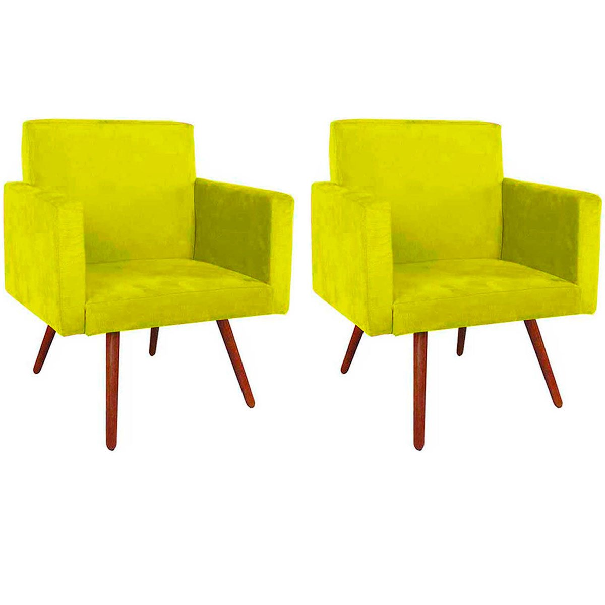 Kit 2 Poltronas Decorativas Nina Pé Palito Suede Amarelo