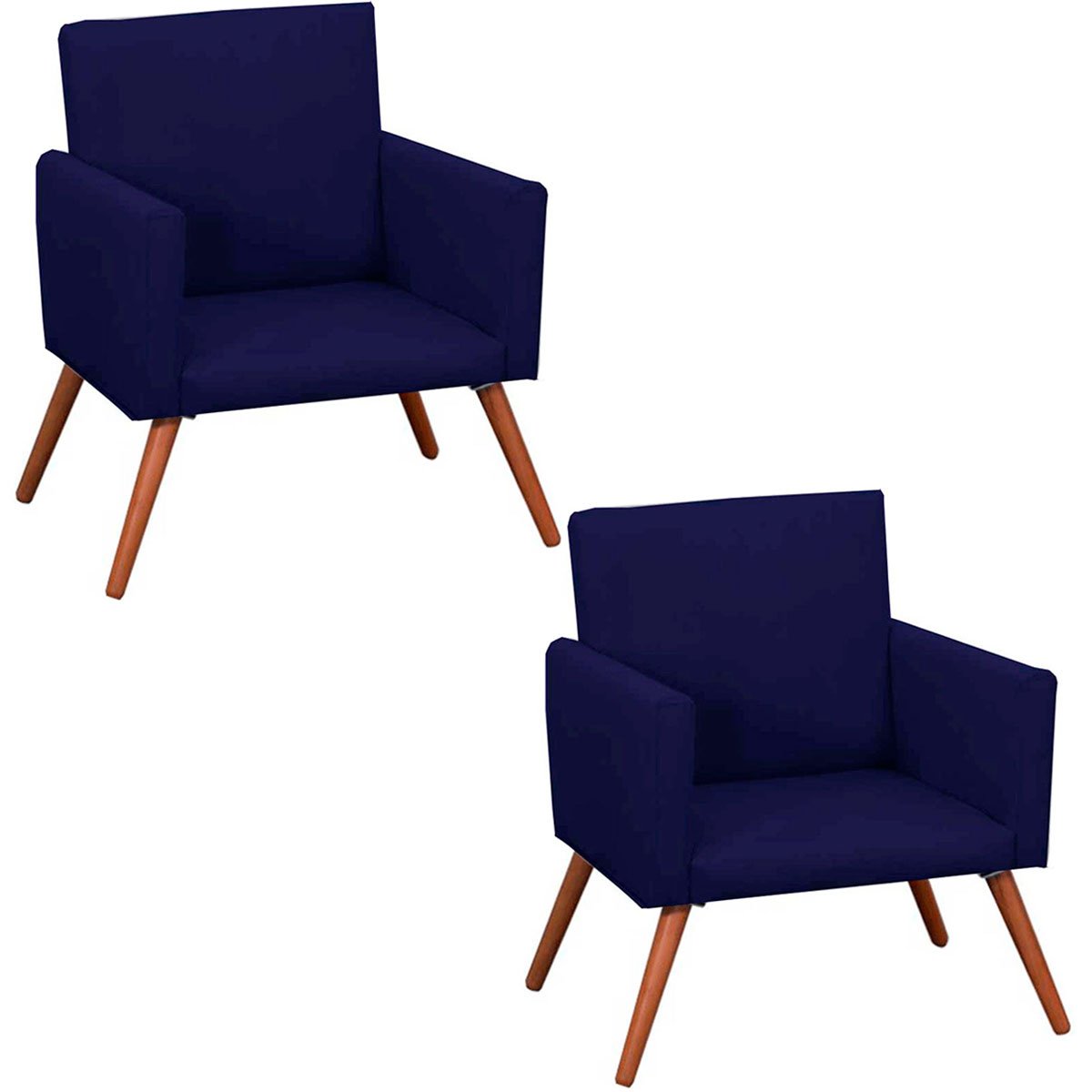 Kit 2 Poltronas Decorativas Nina Pé Palito Suede Azul Marinho
