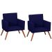 Kit 2 Poltronas Decorativas Nina Pé Palito Suede Azul Marinho
