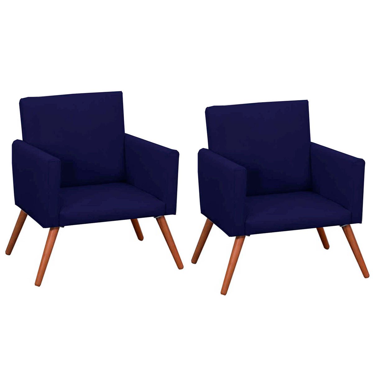 Kit 2 Poltronas Decorativas Nina Pé Palito Suede Azul Marinho