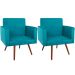 Kit 2 Poltronas Decorativas Nina Pé Palito Suede Azul Turquesa