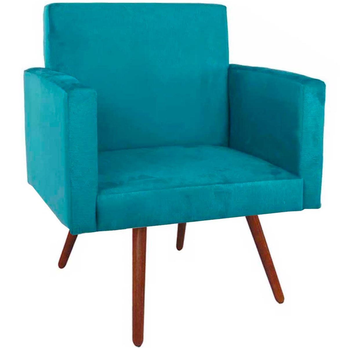 Kit 2 Poltronas Decorativas Nina Pé Palito Suede Azul Turquesa